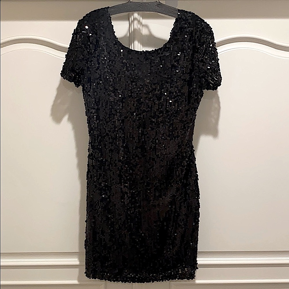 NEW ADORE Sequin Mini Dress w Plunging Back